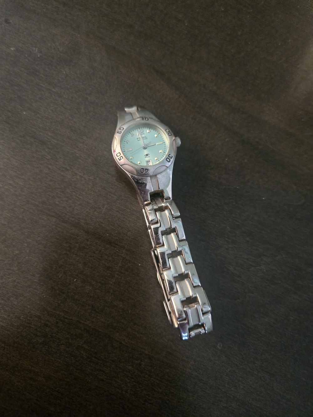 Fossil Silver Bracelet Watch with Turquoise Dial